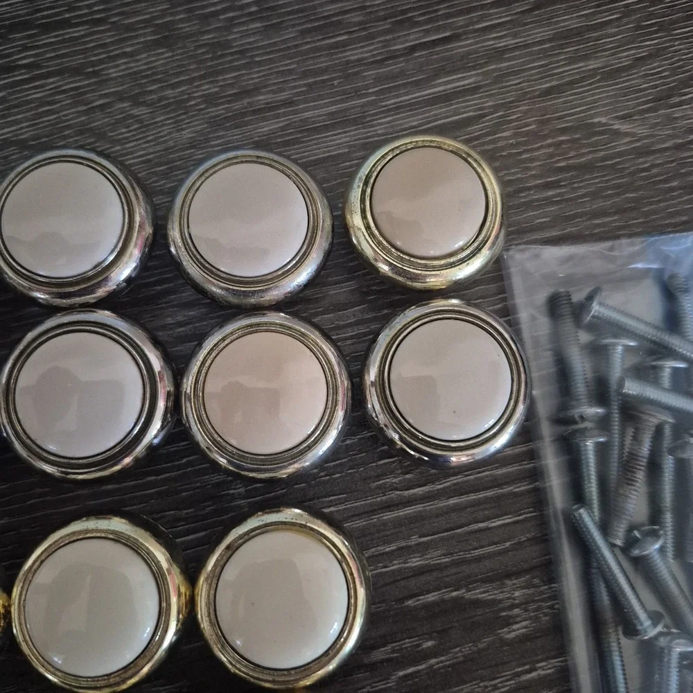 Vintage Cabinet Drawer Pulls Lot Of 16 Brass Ivory Knobs With Screws Lot  10 & 6